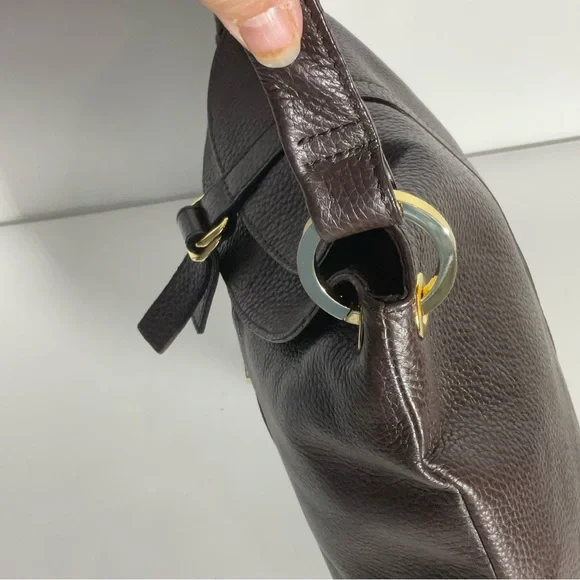 Barr and Barr New York Pebbled Brown Leather Bag Gold Hardware Shoulder Bag - Picture 6 of 15